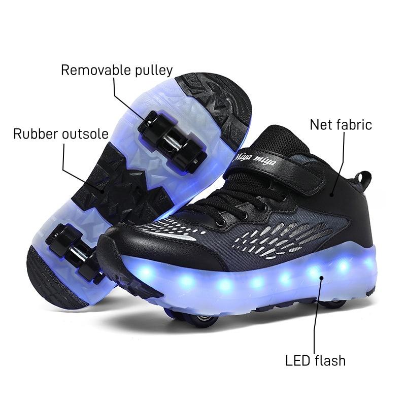 Children's Roller Skates Casual Skateboarding Shoes Sneakers Children's Sports Shoes Roller Skates LED Lights USB Rechargeable