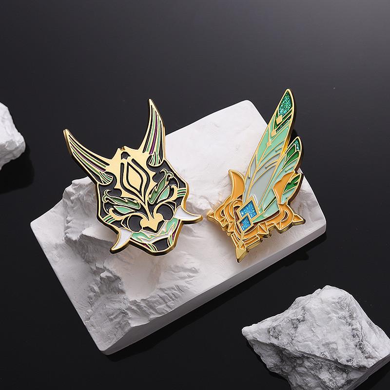 Stunning Genshin Impact Xiao Mask Brooch Unique Night Light Glow Cartoon Design Pin