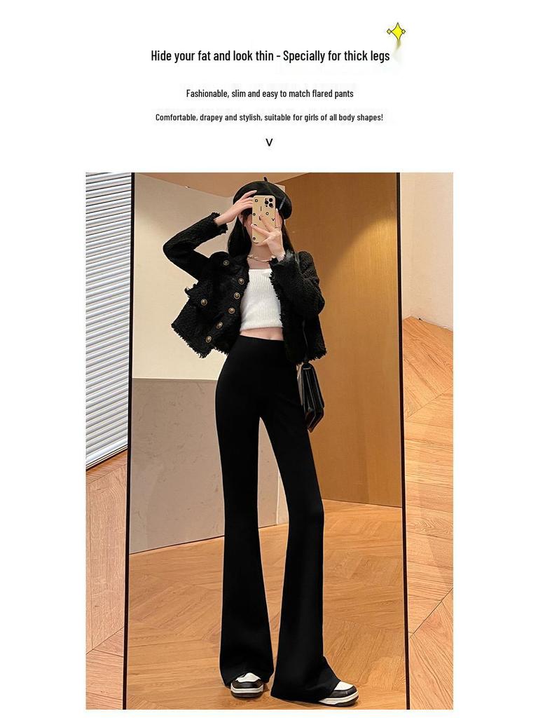 Black High Waist Bodycon Flare Leggings for Women - Spring & Autumn