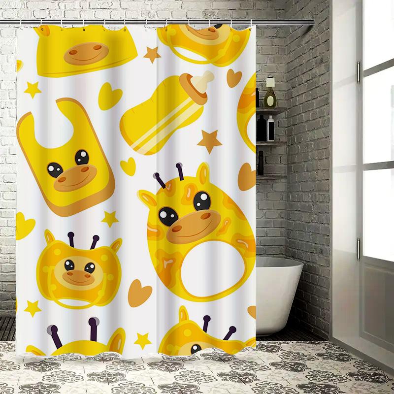Animal Print Shower Curtain Giraffe Pattern Bathroom Decor Waterproof Fabric Bath Curtains for Home Decoration Yellow Color 3D P