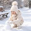 Elastic Ear Protection Cap Kids Winter Knit Hat, Warm Soft Cute Pompom Cozy Gift for Children Heart Pattern, Earflap Hat Boys Girls Toddlers Pom