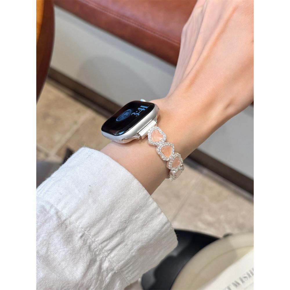 Heart Copper Zircon Shell Metal Strap For Apple Watch Ultra 49/46/45/44/42/41/40/38mm, Fashion Metal Bracelet Wristband Series 10 9 8 7 6 5 4 3 2 1 SE