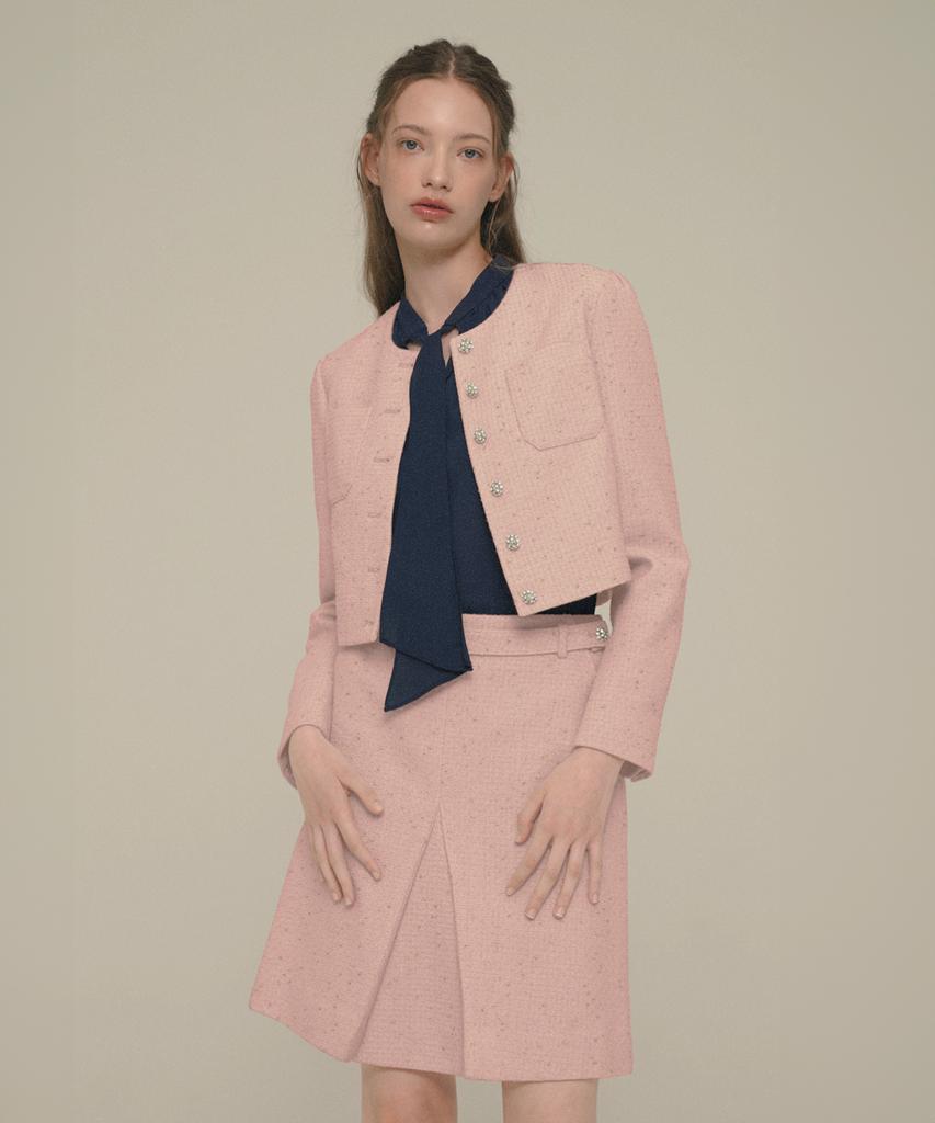 Aiseugadeuneiogongpal Crystal-Button Tweed Skirt_Shell Pink