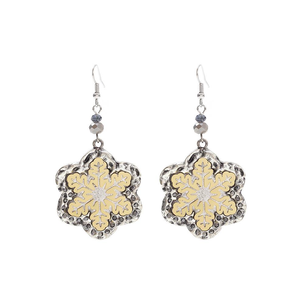 Two-Tone Electroplated Alloy Snowflake Earrings - Retro Christmas Style for Women