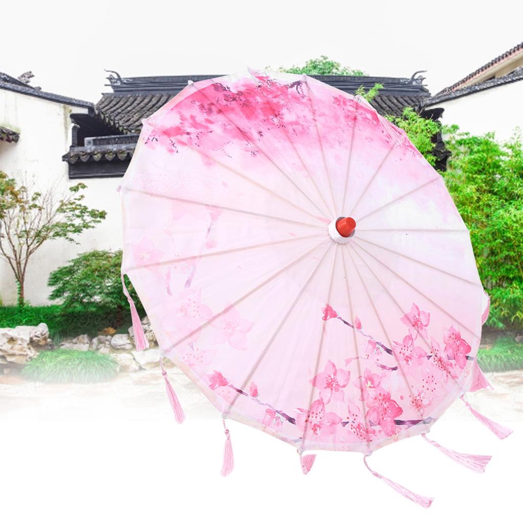 Umbrelă cu Ciucuri de Mătase Artă Meșteșug Decorativă Foto Dans Performanță Recuzită Cosplay Umbrelă Roz