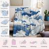 Blue Wave Motif Flannel Blanket Warm Soft Halloween Christmas Couch Warm Cozy Decorative Decor Gift for All Season