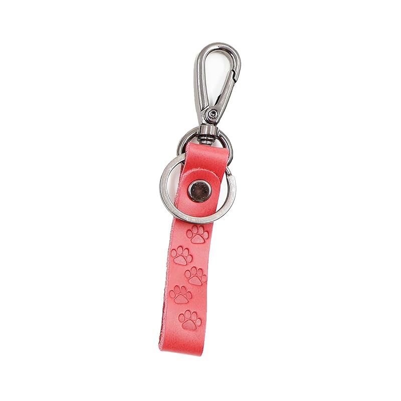 

key ring paws footprints genuine leather made in Japan cat dog men s ladies leather key ring Made of leather eggplant red