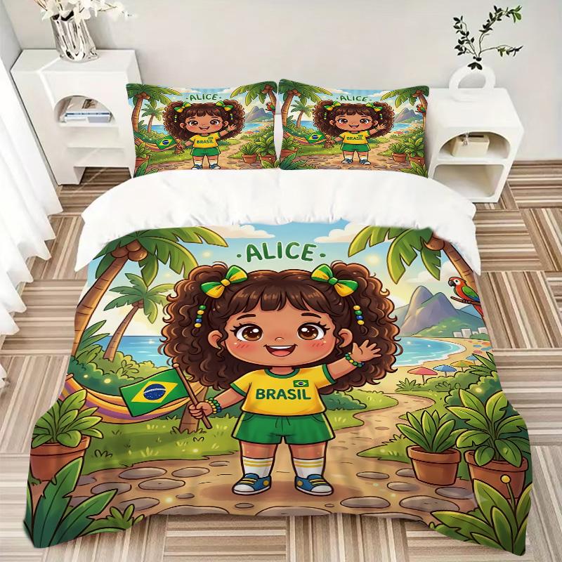 3pcs Brazilian Girl Adventure Bedding Set, Includes One Quilt Cover and Two Pillowcases, Bedroom and Guest Room Decoration. T7231155