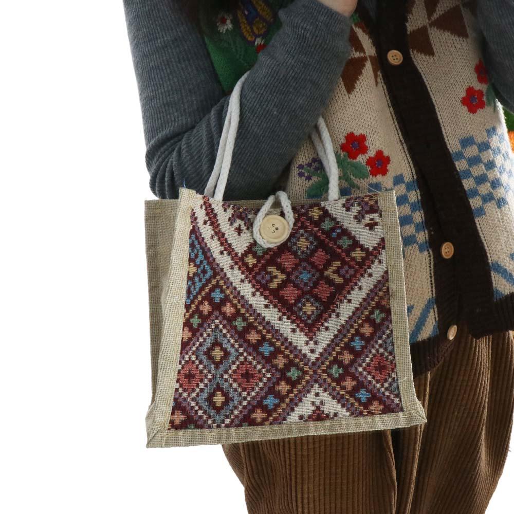 Large Capacity Linen Handbag Print Printing Cloth Lunch Bag Cute Ethnic Style Canvas Bag Picnic