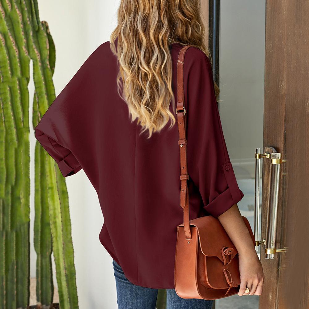 2023 Übergröße Damen Locker V-Ausschnitt Langarmshirt JR921