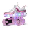Moda infantil resistente ao desgaste recarregável dupla fileira polias de duas rodas sapatos de caminhada violentos luzes de iluminação sapatos esportivos sapatos de tabuleiro