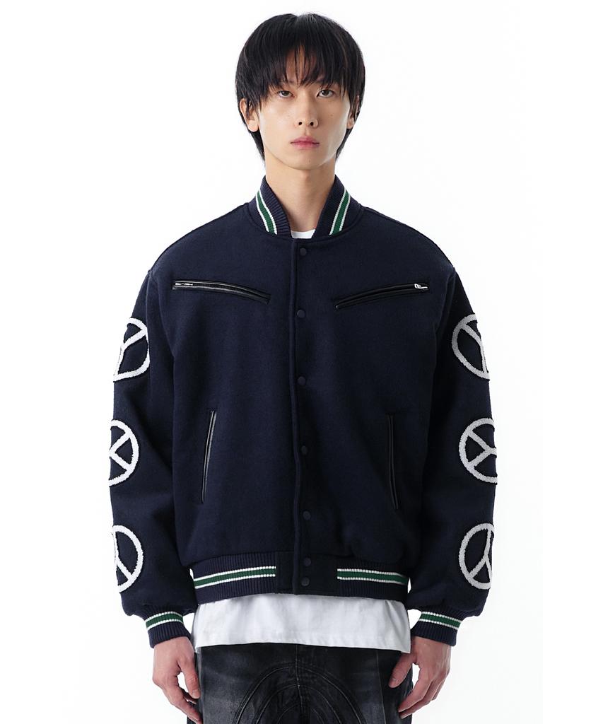 Openyard(Oy) Dispersion Logo Varsity Jacket-Navy