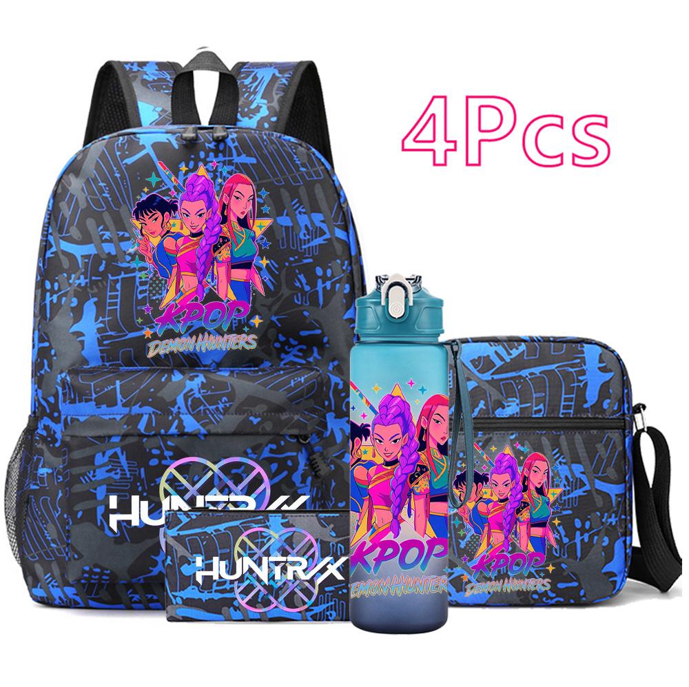 4Pcs/set New Anime Printed Backpack Large Capacity Bookbag Shoulder Bag Case Bag with 750ml Water Bottler Boy Girl Waterproof SchoolBag Mochila