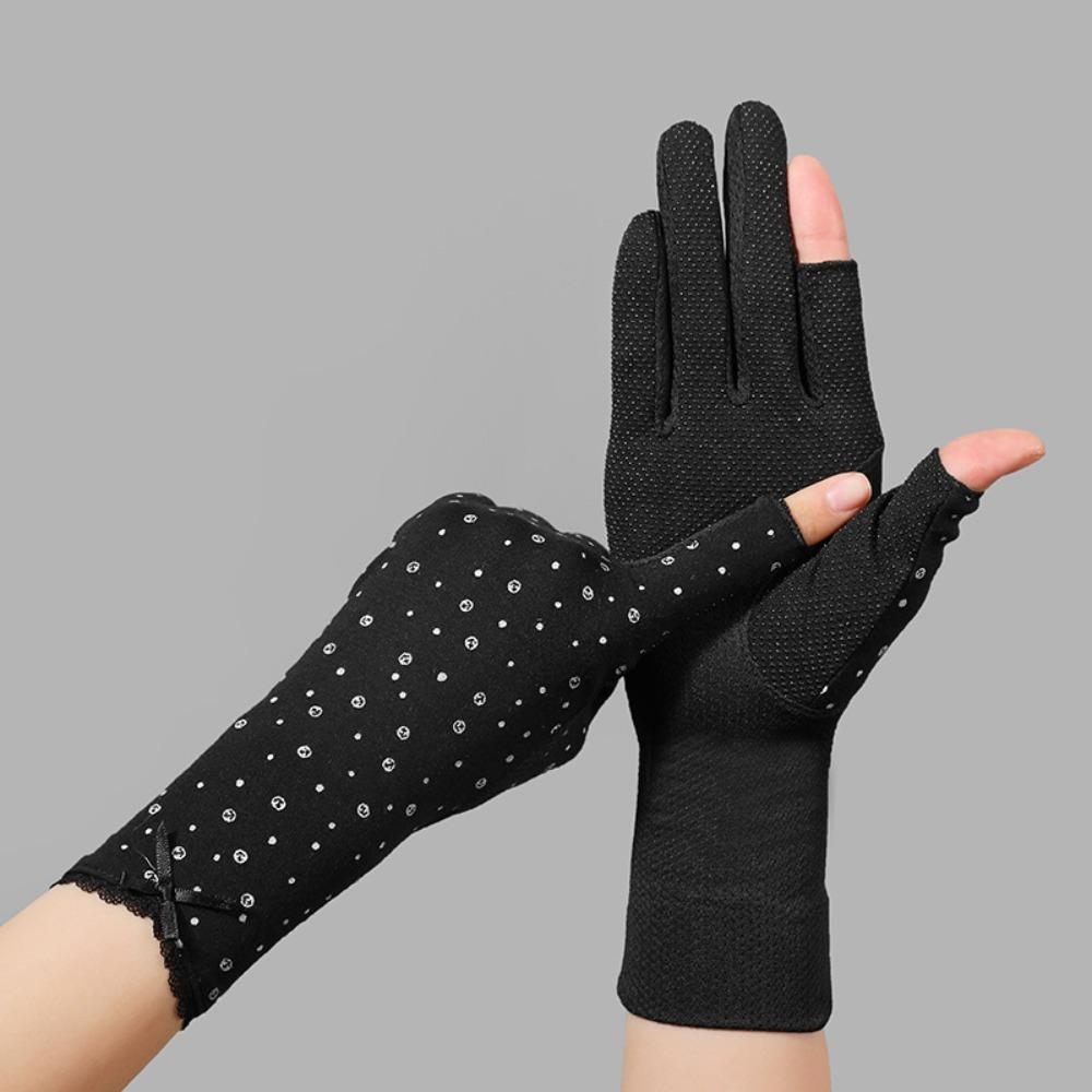 Lace Trim Cycling Gloves Thin Sun Protection Gloves Fashion Driving Gloves чёрный