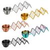 Stainless Steel Tacos Holder with Rounded Edges, 3 Food Slot, and Side Dipping Cup for Table Service, Tortillas Serving Tray