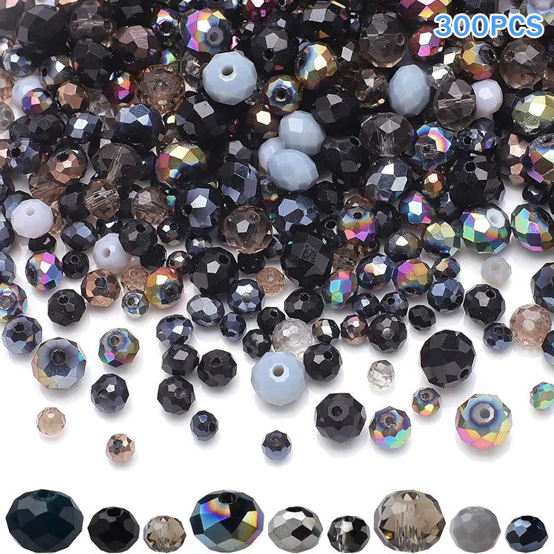 300Pcs Mixed Sizes Crystal Rondelle Light Ab Gems Loose Beads Clear Crystal Glass Crafts Shiny Jewelry Diy Necklace Kit