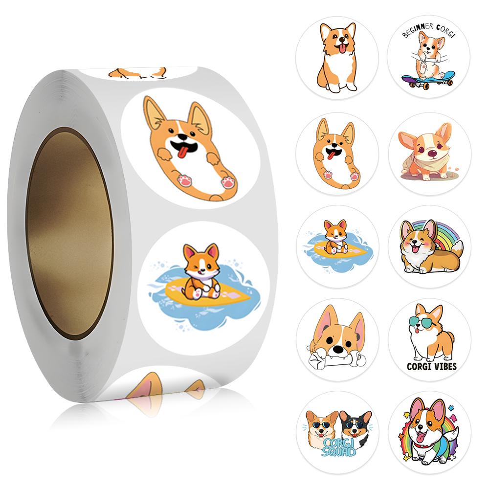 500Pcsroll Cute Cartoon Dog Stickers For Kids Children'S Packaging Animal Reward Sealing Label Diy Album Stationery Sticker