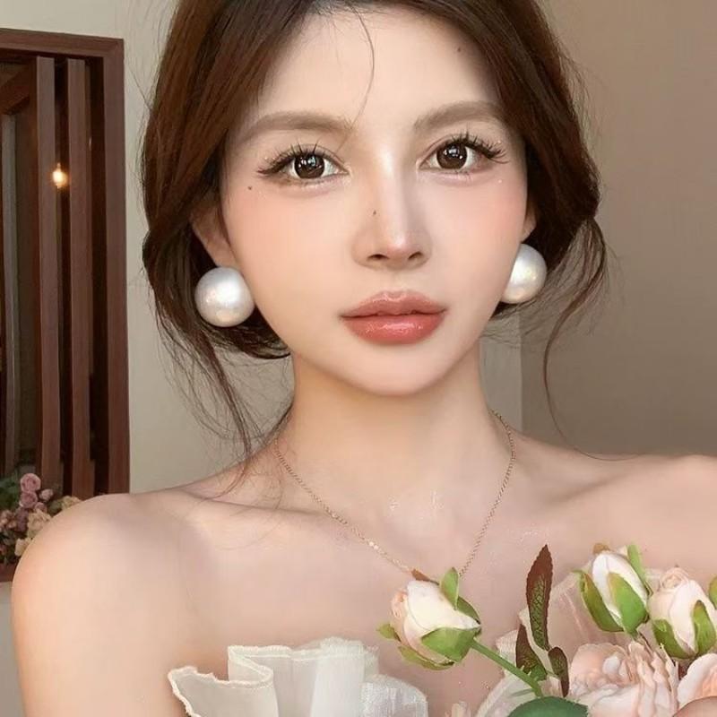 Oversized Alloy Faux Pearl Earrings Statement Drop Earring Studs Women Fashion Jewelry
