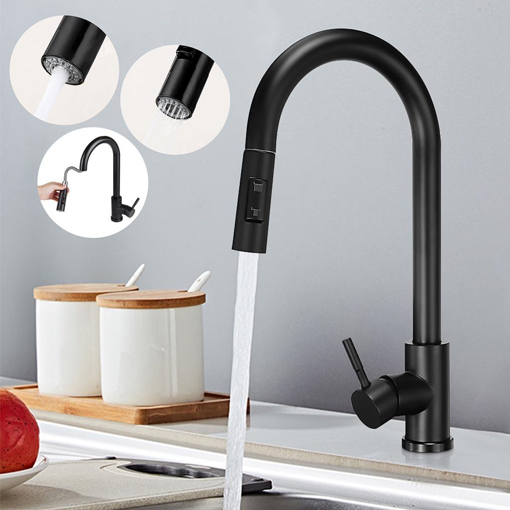 New 360Rotation Swivel Single Handle Kitchen Hot & Cold Water Mixer Taps Deck 304 material Black Pull Out Kitchen Faucet Two Function