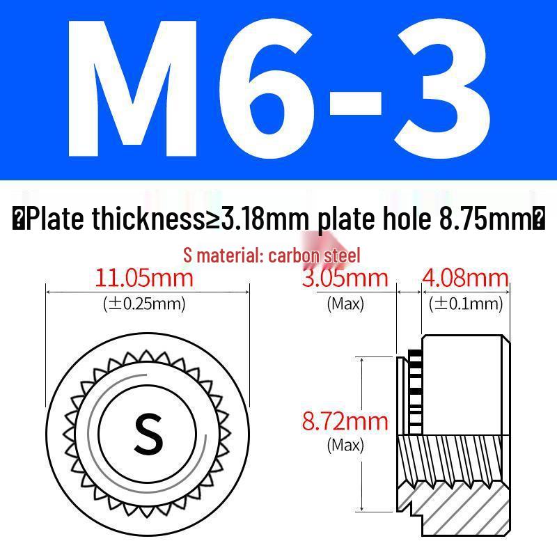 Förzinkat kolstål Clinchmuttrar för plåt - Storlekar: M2, M4, M5, M6, M8, M10, M12