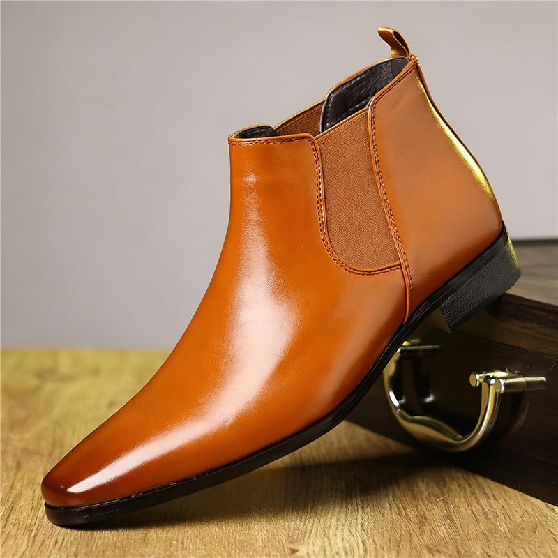 Designer Winter High Tops Men's Pointed Toe Slip On Leather Chelsea Ankle Boots For Men New Brand Fashion Shoes Zapatos Hombre