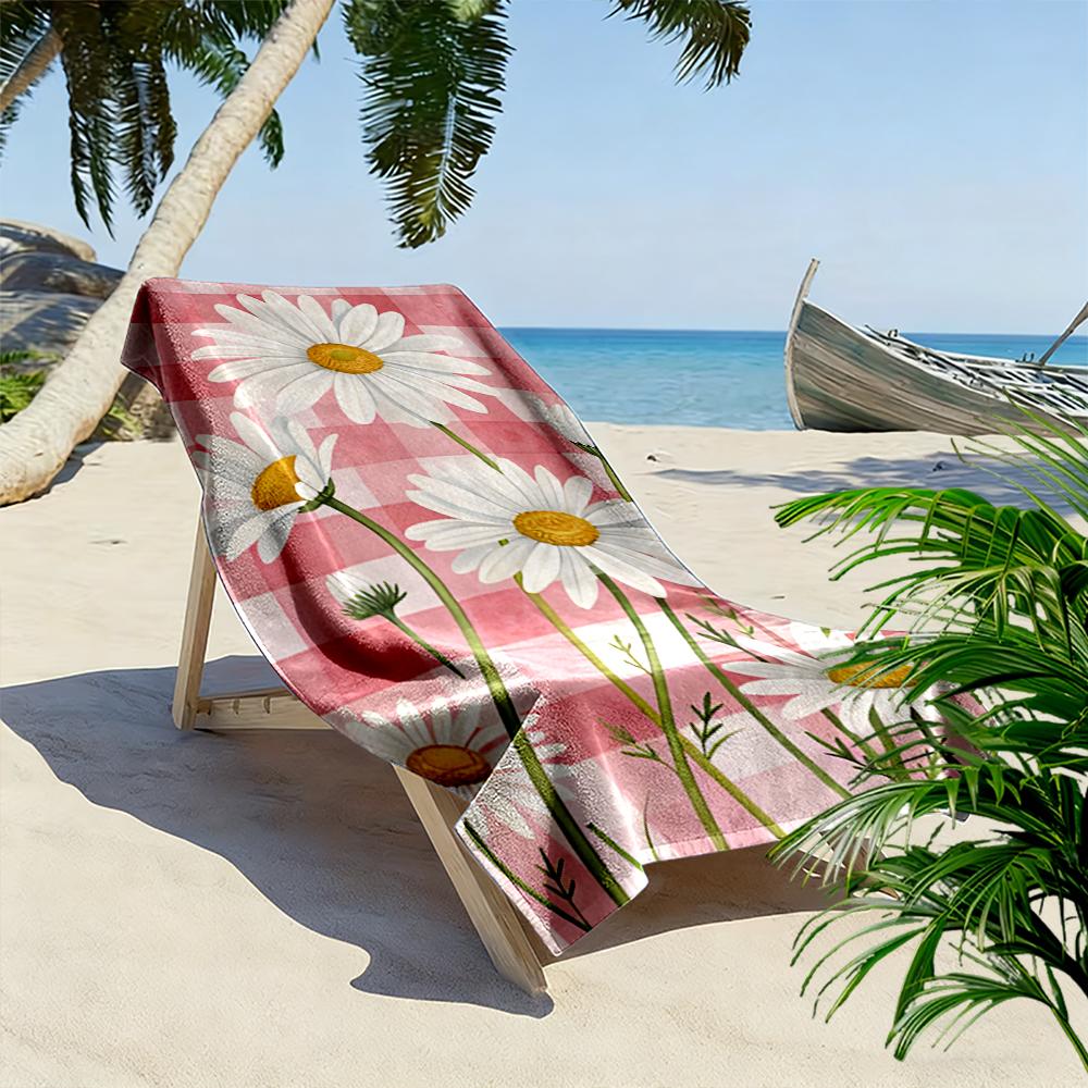 Daisy Pattern on Pink Checkered Background Beach towel quick-drying for travel outdoor sports jogging beach and swimming