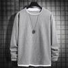Waffle Long-sleeved T-shirt for Men's Spring Autumn Fake Two-piece Sweatshirt New Base Shirt Solid Color