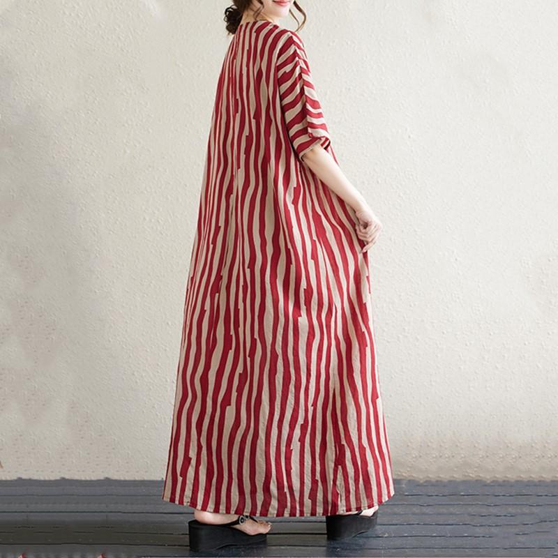 Krótki rękaw Plus rozmiar bawełniany pasek w stylu vintage nowy w sukienkach dla kobiet na co dzień, luźna, długa letnia sukienka
