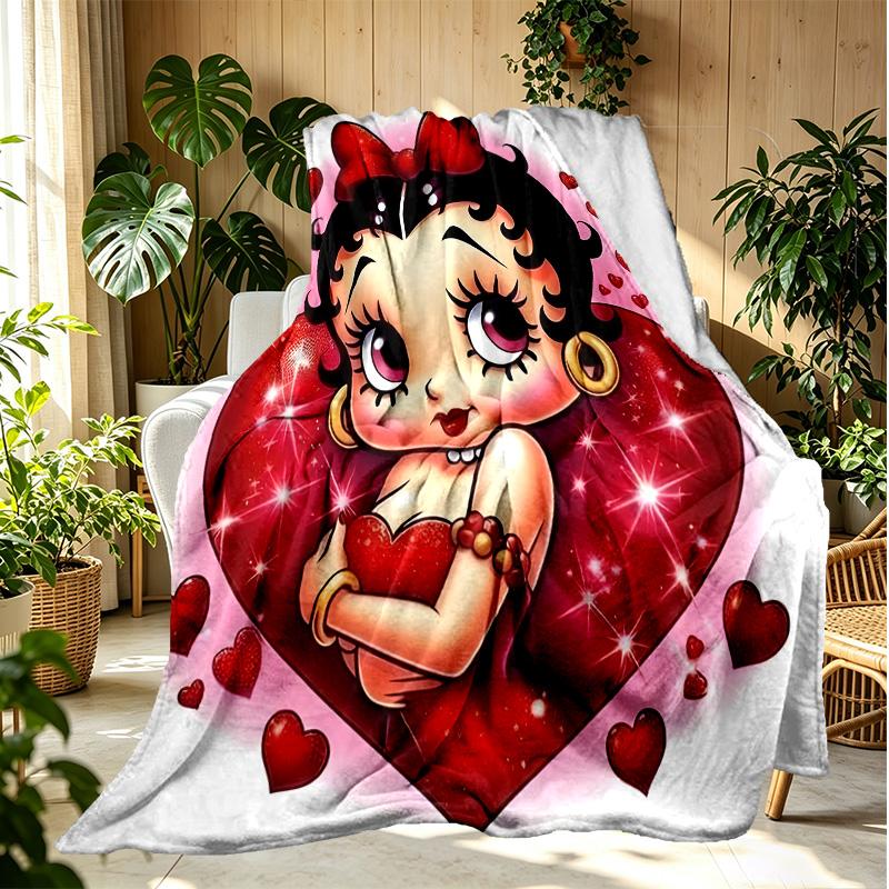 Betty Boop Pattern Blanket for Home Decoration, Bed, Sofa, Car Travel, Camping, Suitable for All Seasons, Birthday Christmas Gift