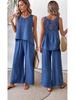2026 Summer Sleeveless Solid Color Lace Back Women's Casual Set