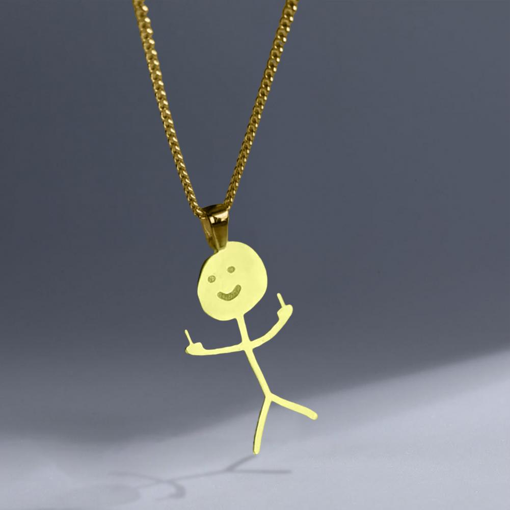Necklace Sliver /Golden Color Fashion Middle Finger Funny Doodle Necklace Women Men Pendant Clavicle Chain Jewelry Accessory