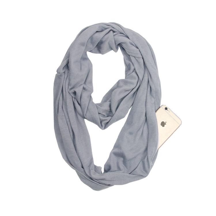 Solid Color Infinity Scarf with Storage Pocket for Women