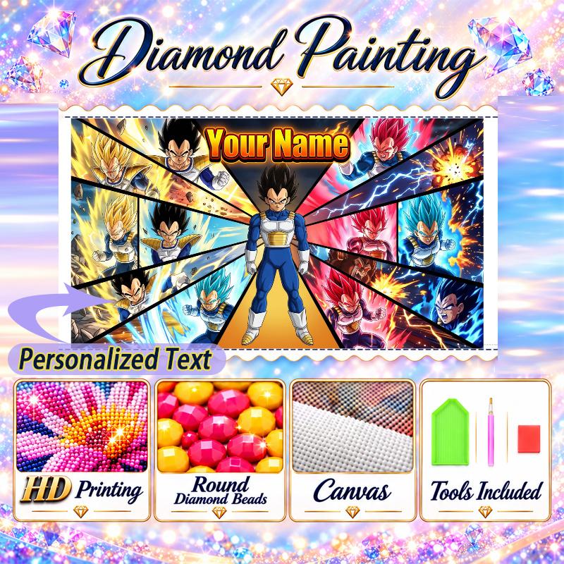 Personalized Dragon Ball Vegeta Diamond Art Custom Name 5D Diamond Painting Full Drill DIY Craft
