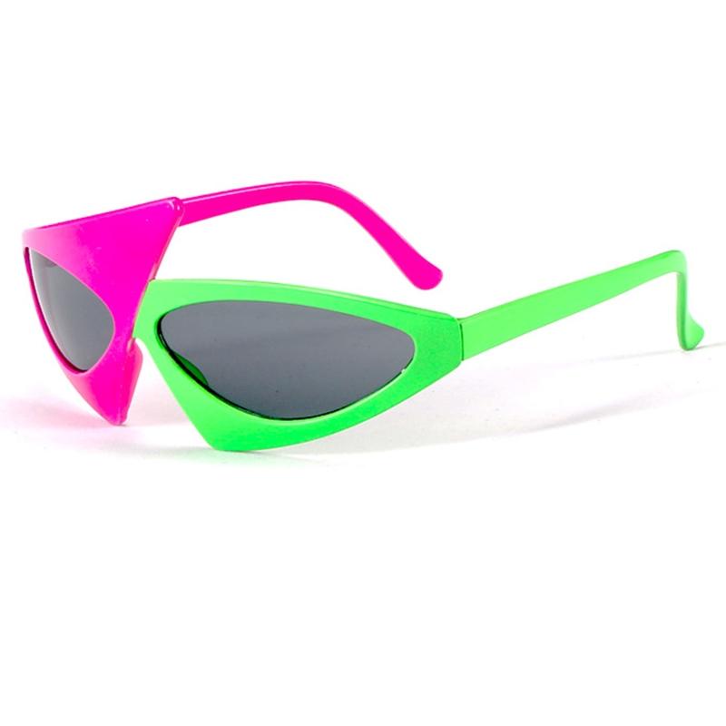 Occhiali da Sole Divertenti Unisex per Feste Occhiali Asimmetrici Anni '80 Occhiali Rosa Shocking e Verde Neon per Danza Hip Hop Festa di Halloween