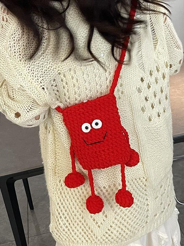 Frog Knit Mini Shoulder Bag With Twist Lock Closure For Casual Daily Use