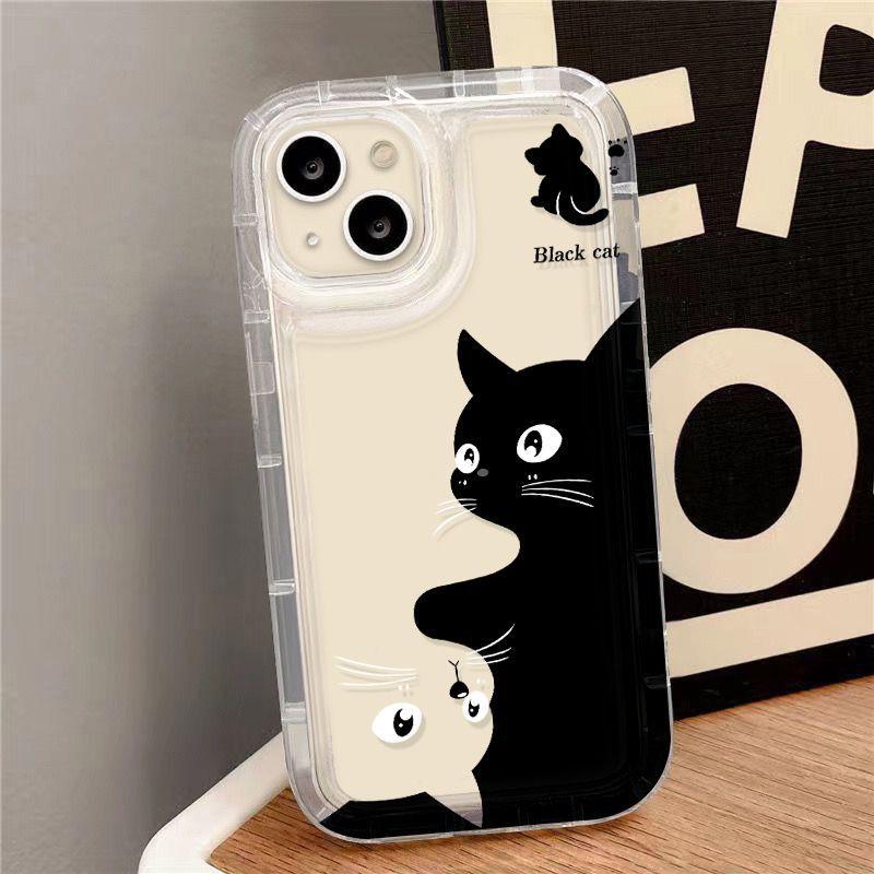 Black and white cats are suitable for iPhone17promax anti-drop mobile phone case 14Pro men's and women's models 13/16 Apple 15