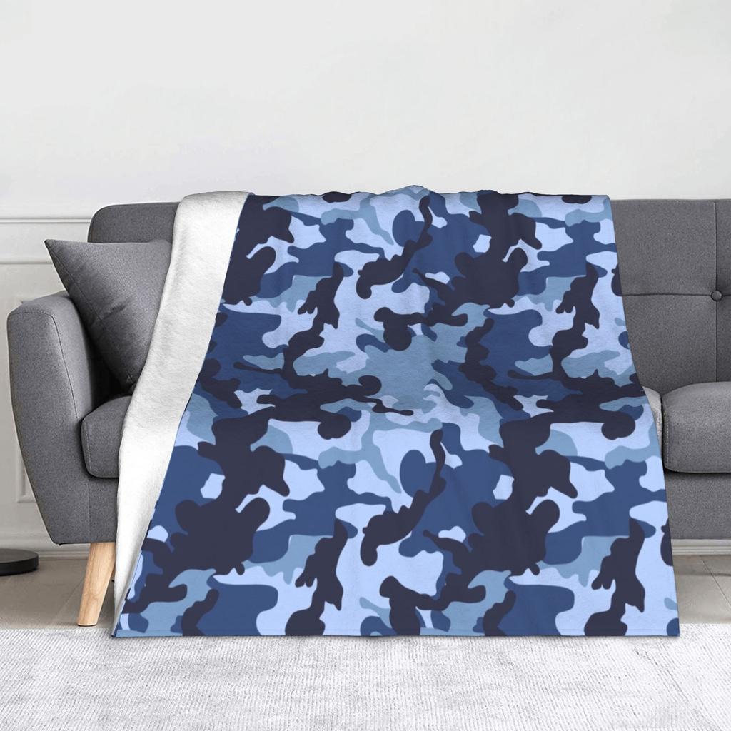 Camo Camouflage Flannel Throw Blankets Sea Texture Blanket for Bed Outdoor Lightweight Thin Plush Thin Quilt