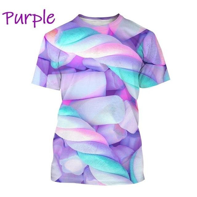 

Летние повседневные футболки с 3D принтом конфет и шоколада, мужская модная одежда унисекс, спортивные футболки XS