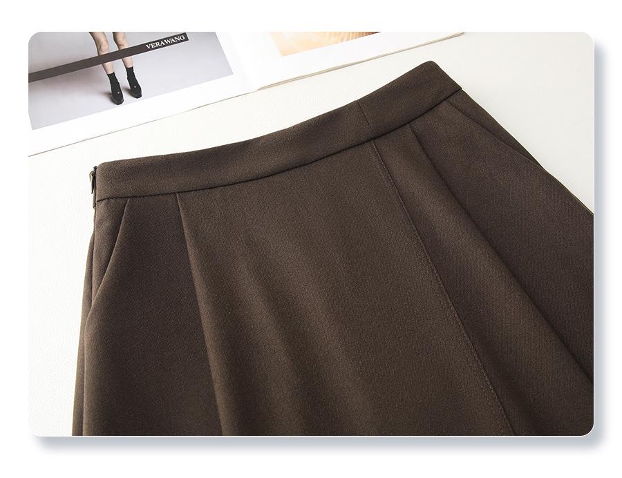 Women's Gray Pleated A-Line Midi Skirt - 2024 Fall/Winter, Elastic Waist, Slimming Fit