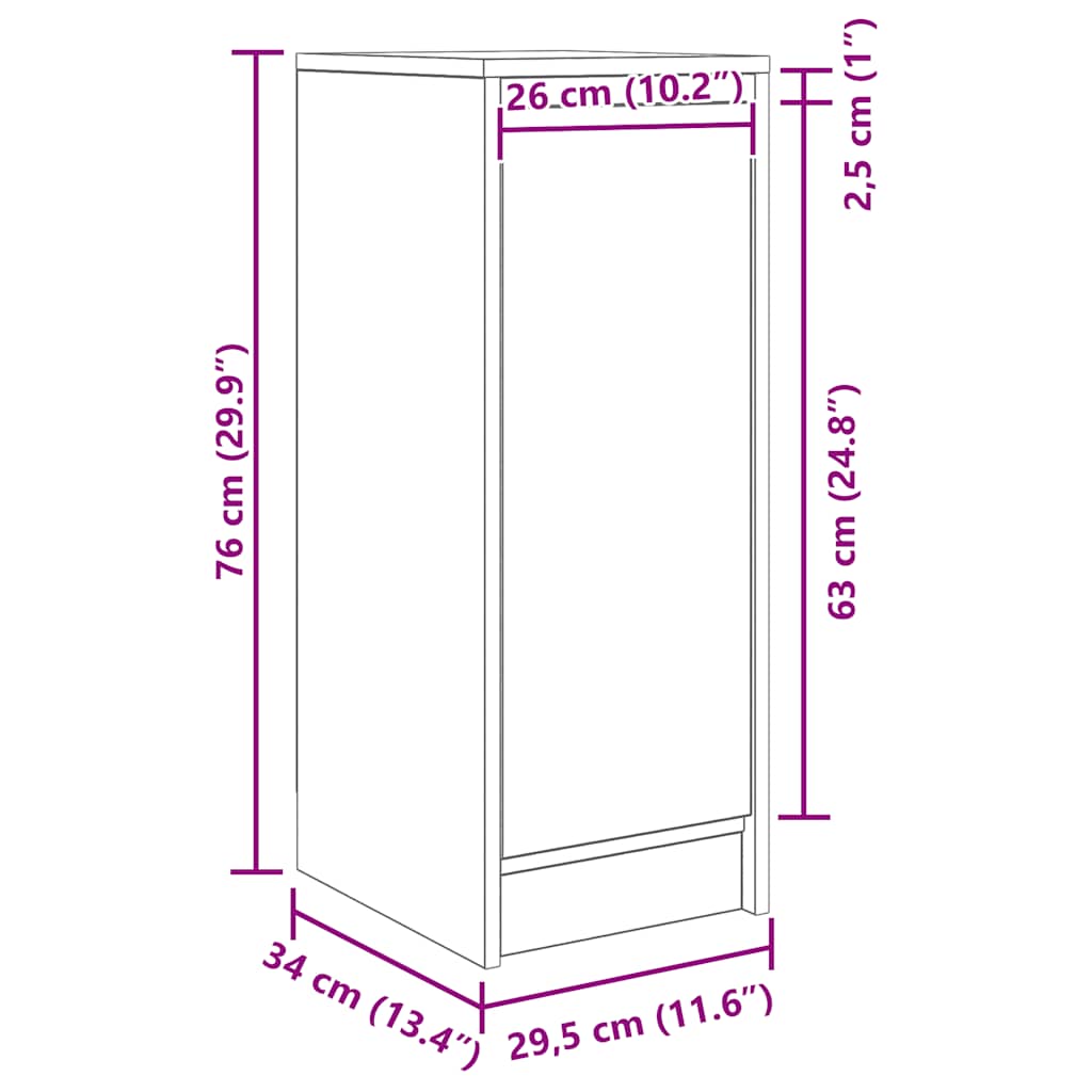 Sideboard In White 29.5 X 34 X 76 Cm Engineered Wood