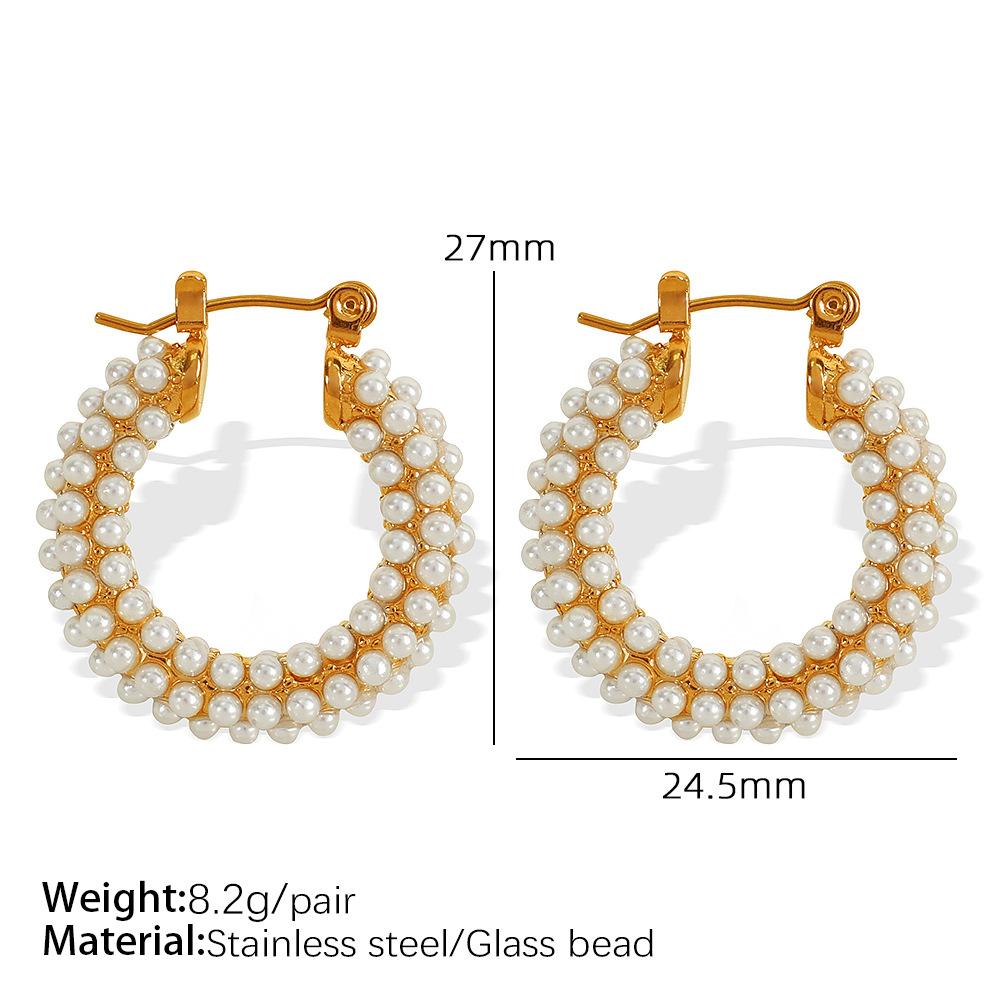 Hot Sale Full of Pearl Rhinestone Earrings Stainless Steel Earrings Versatile Jewelry Women