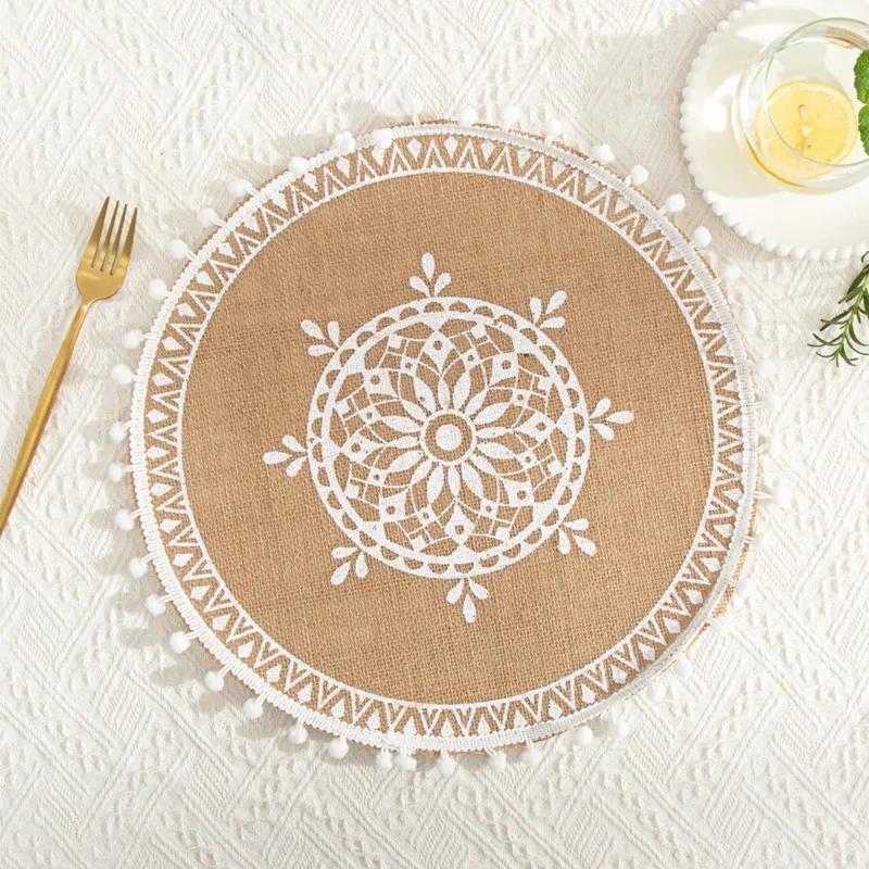 Nordic Style Simple Hand Woven Jute Placemat Plate Mat Retro Restaurant Cotton Linen Decorative Mat Shooting Prop Vase Mat YLE447