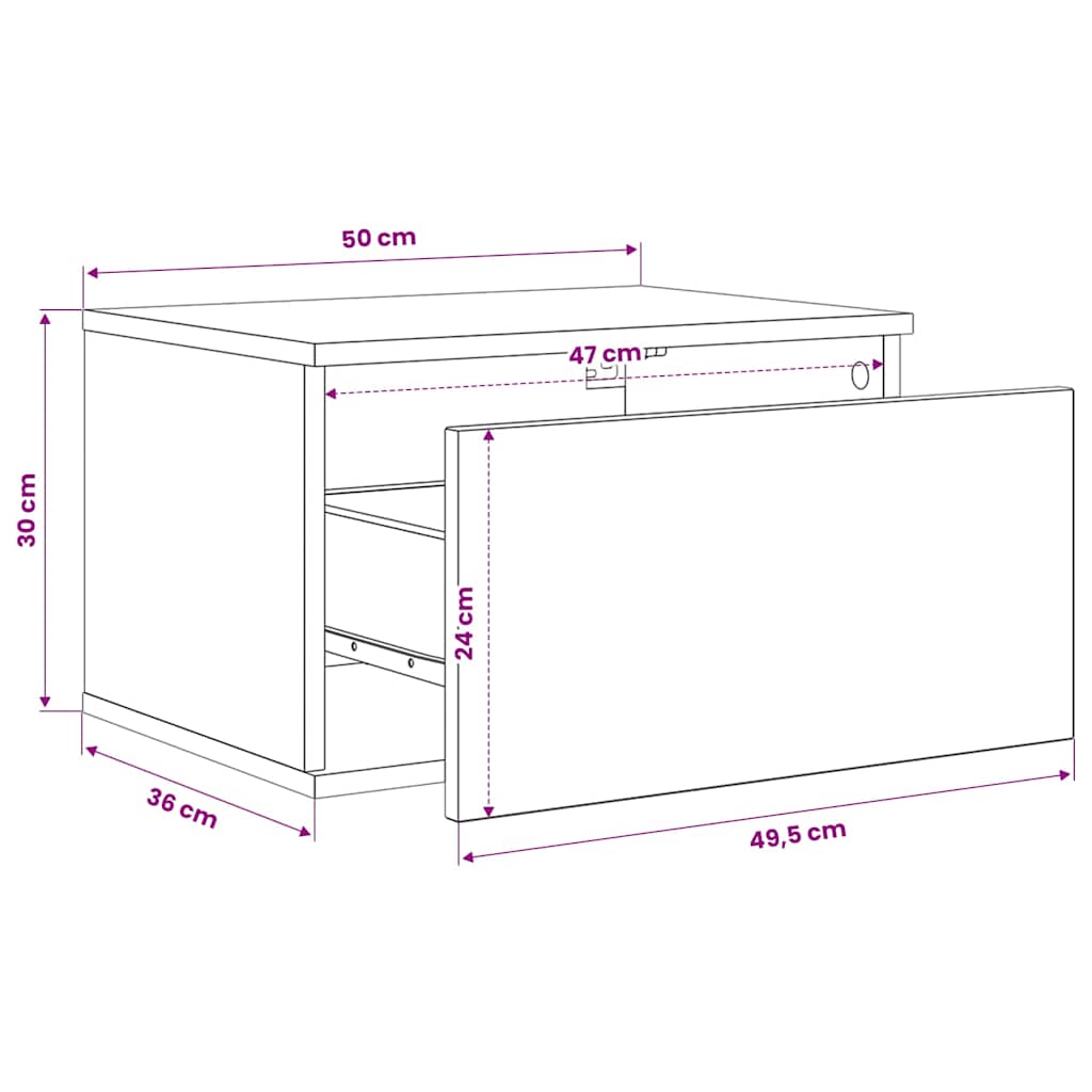 Wall Mounted Nightstand with LED Lights Brown Oak Effect