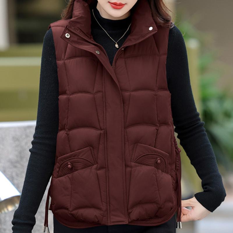 

Модный зимний женский теплый жилет со стойкой, толстая парка без рукавов, женские короткие куртки XL вино красного