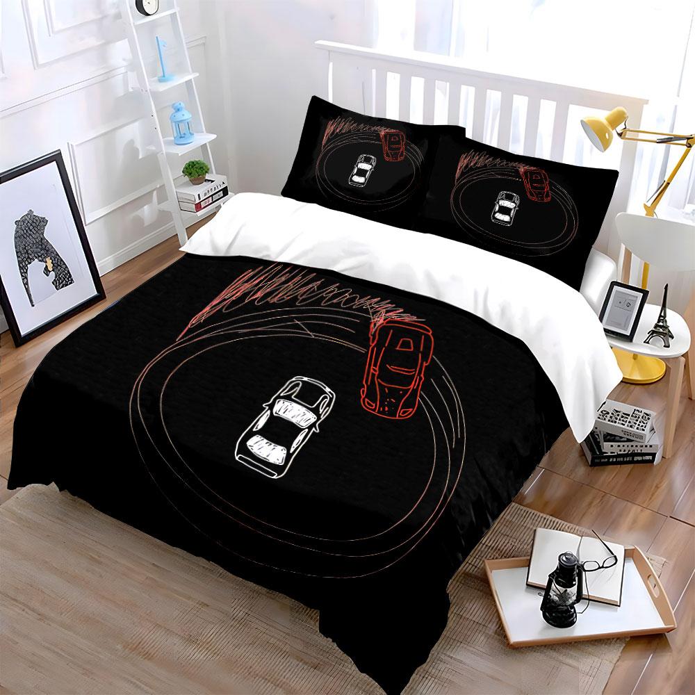 Car Drifting Illustration Set Bedding Duvet Cover Set Duvet Cover Pillowcases (1*Duvet Cover 2*Pillowcases, without duvet insert)