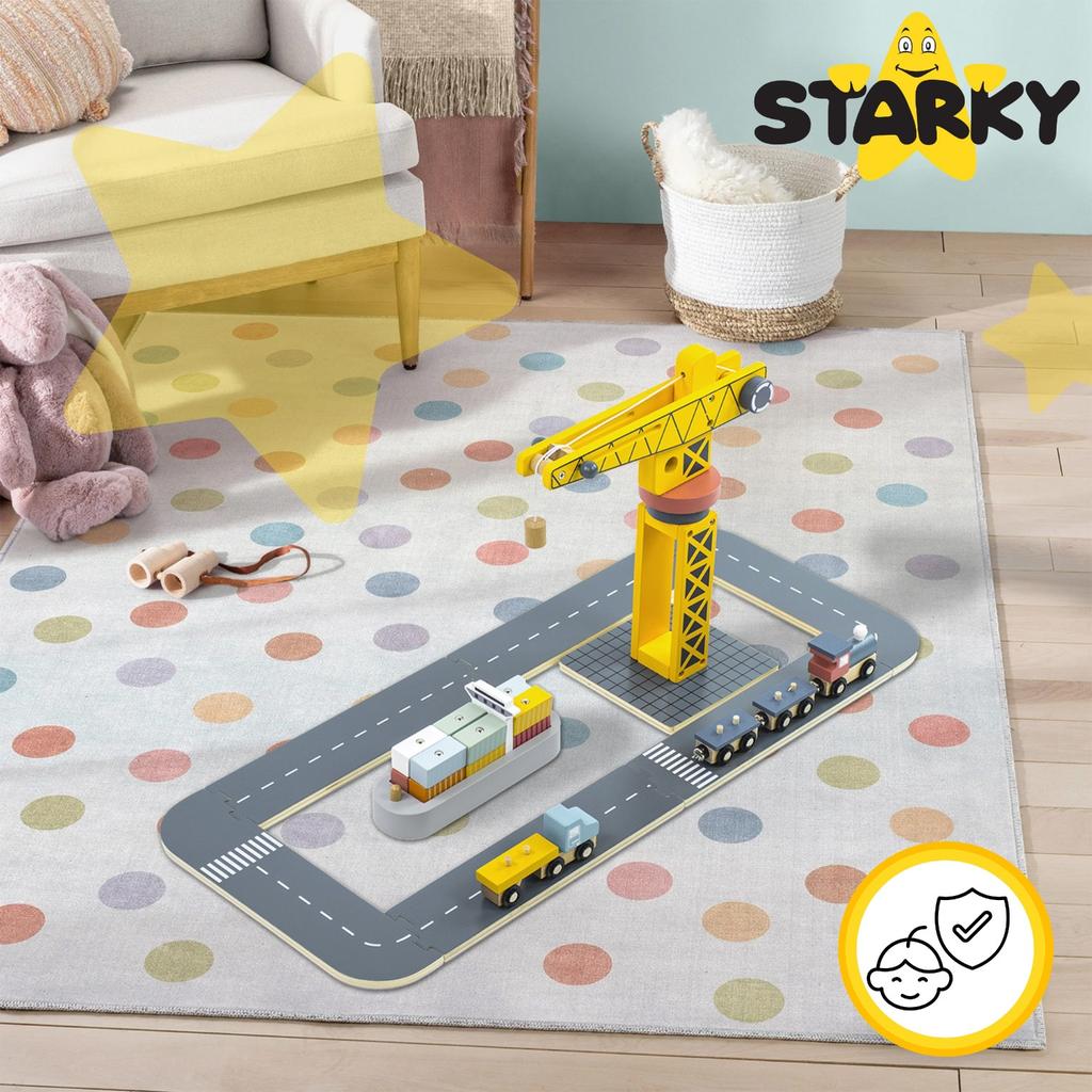 Wooden Crane Toy Crane for Children Seaport Ship Containers