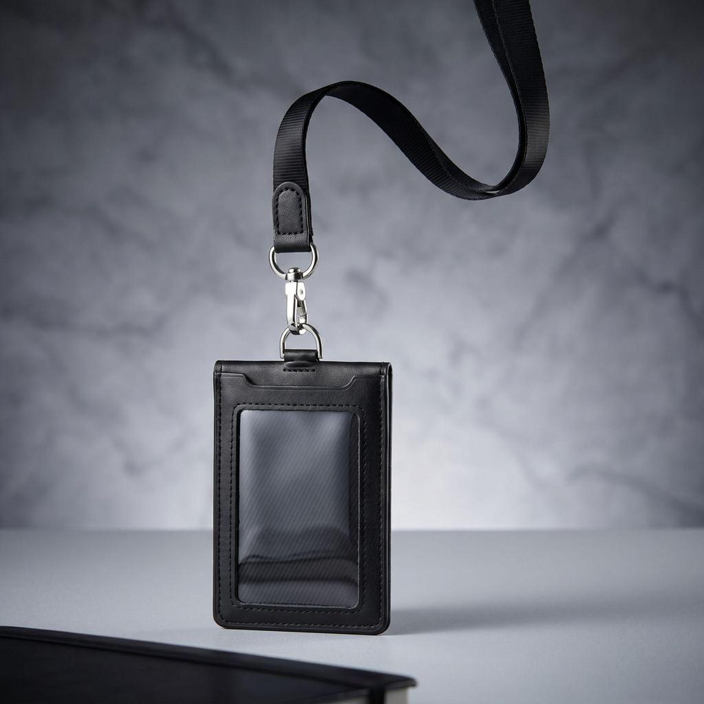 Leather Work ID Badge Holder with Foldable Magnetic Closure