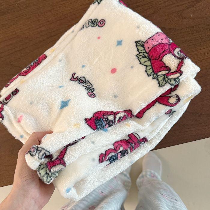 Korean Style Women's Fleece Pajama Pants - Flannel Cartoon Design for Autumn and Winter