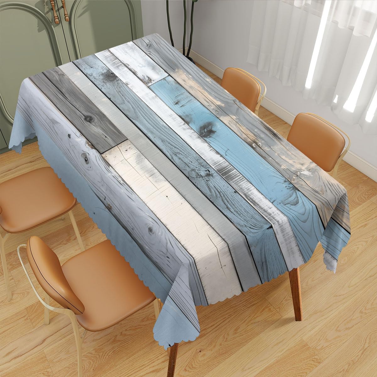 Blauw Houtnerf Rechthoekig Tafelkleed Bruiloft Feest Decor Wasbaar Zomer Kust Keuken Eettafelkleden Woondecoraties 140x200cm