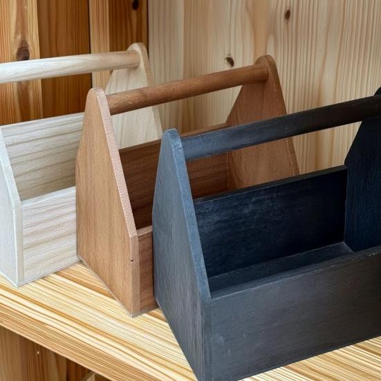 Scatola portaoggetti con manico, grande capacità, design aperto e portatile, texture legno, organizer durevole, per scrivania e souvenir